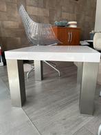 Hoogglans wit salontafel bijzettafel tafel RVS poten 60 cm, Ophalen, Zo goed als nieuw, Vierkant, Hout