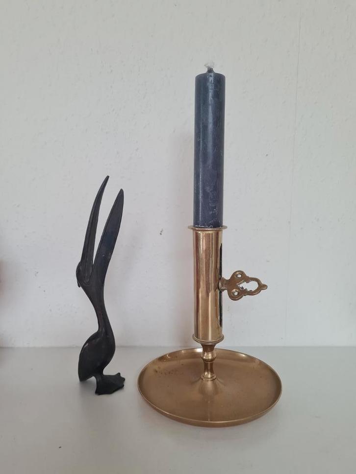 Vintage massief koper messing kandelaar blaker antiek, Antiek en Kunst, Antiek | Kandelaars, Koper of Brons, Ophalen of Verzenden