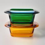 Zware glazen schaaltjes/ bakjes - groen en amber geel, Ophalen of Verzenden, Huis en Inrichting