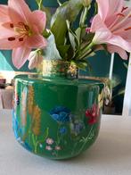 Handgeschilderde Glazen Vaas met Bloemen en Vlinders, Nieuw, Ophalen of Verzenden, Glas, Minder dan 50 cm