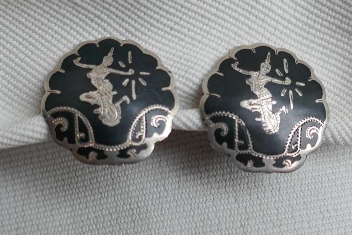 Antieke Siamese Zilveren Oorclips, Sieraden, Tassen en Uiterlijk, Antieke sieraden, Oorbellen, Zilver, Verzenden