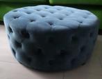Ronde blauwe velvet poef met knopen / gecapitonneerd ø 60 cm, Ophalen, Gebruikt, Rond, Minder dan 50 cm