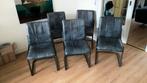 Vintage look stoelen, antraciet leer, puntgaaf. Prijs per 5., Ophalen, Leer, Zo goed als nieuw, Grijs