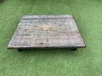 Loungetafel tuin/terras, op wielen, industriële look, Tuin en Terras, Ophalen of Verzenden, Rechthoekig, Hout