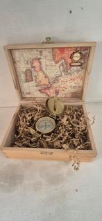Kompas in Houten Doos met Kaart, Antiek en Kunst, Ophalen of Verzenden