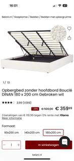 Beliani Bed 180x200 Bouclé Gebroken Wit + Optie Matras, Ophalen, Verstelbaar, Wit, Tweepersoons