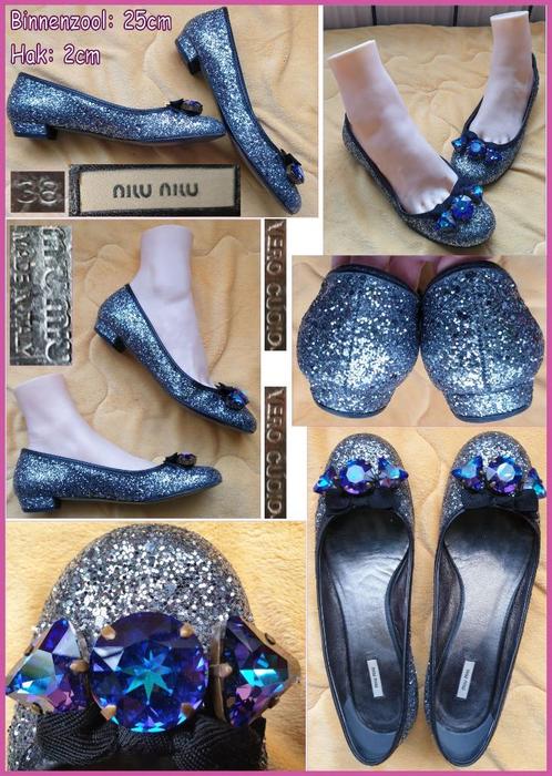 MIU MIU glitter ballerina's met Swarovski kristallen maat 38, Kleding | Dames, Schoenen, Zo goed als nieuw, Ballerina's, Overige kleuren