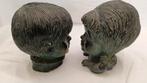 Twee kinderhoofden Jo Ritt, groen patina 17cm, Antiek en Kunst, Kunst | Beelden en Houtsnijwerken, Ophalen of Verzenden