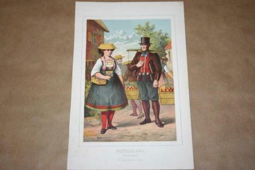 Antieke kleurenlitho - Volkstypen uit Duitsland - 1874 !!, Antiek en Kunst, Kunst | Litho's en Zeefdrukken, Ophalen of Verzenden