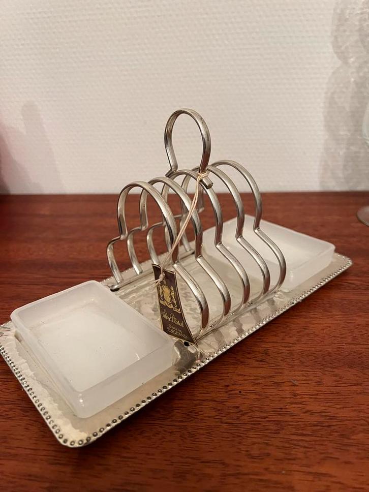 Art Deco Verzilverde Toasthouder met Jam/Boter Bakjes, Antiek en Kunst, Antiek | Goud en Zilver, Zilver, Ophalen of Verzenden