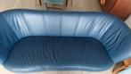 Donkerblauwe lederen Leolux driezitsbank, Ophalen, Gebruikt, Minder dan 150 cm