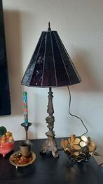 Barok stijl tafellamp patina messing voet, lees beschrijving, Ophalen of Verzenden, Gebruikt, Glas, Minder dan 50 cm