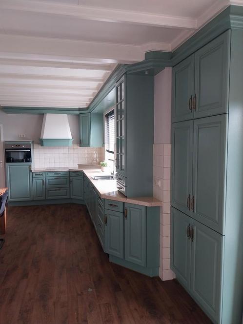 Massief houten landelijke Tulp keuken, Huis en Inrichting, Keuken | Complete keukens, Gebruikt, Hoekkeuken, Groen, Graniet of Steen