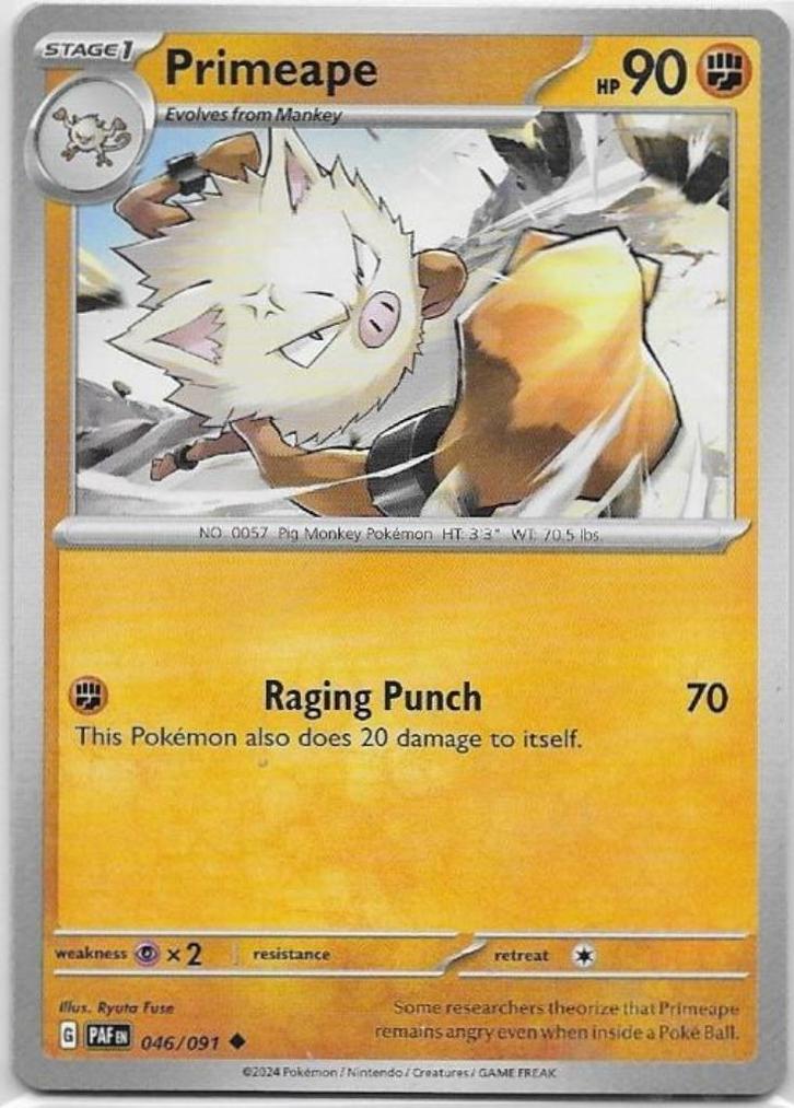 Paldean Fates,  Primeape [uncommon] 46/91, Hobby en Vrije tijd, Verzamelkaartspellen | Pokémon, Nieuw, Losse kaart, Ophalen of Verzenden