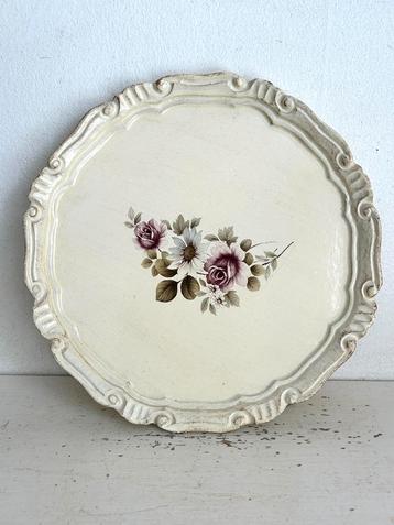 Klein brocant rond dienblad creme met bloemen beschikbaar voor biedingen