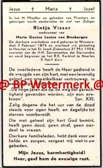 Visser Rintje 1876 Wonseradeel 1954 Heerlen x binsbergen - 2, Bidprentje, Ophalen of Verzenden