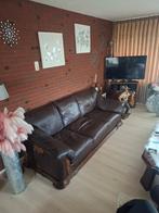 Leren massief eiken Bankstel + 2 stoelen., Ophalen, Klasiek robuust, Gebruikt, 100 tot 125 cm