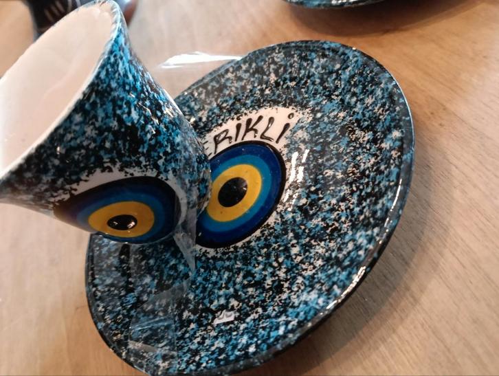 Turkse Kop en Schotel met Oog Design, Huis en Inrichting, Keuken | Servies, Zo goed als nieuw, Kop(pen) en/of Schotel(s), Overige stijlen
