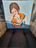 Schilderij van jongen met lam kunstschilder leen van vugt, Ophalen of Verzenden