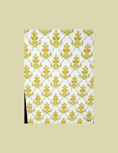 4677 geel groen behang uit de seventies vrolijk retro swiet, Huis en Inrichting, Stoffering | Behang, Wit, Geel, Groen, Verzenden