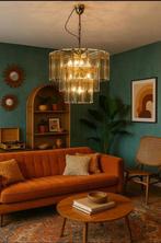 jaren 70 vintage kroonluchter rookglas messing echt glas, Huis en Inrichting, Lampen | Kroonluchters, Ophalen, Gebruikt, Glas