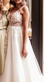 Trouwjurk maat 38 wit, kant, tule, A-lijn, Ophalen, Zo goed als nieuw, Wit, Trouwjurk