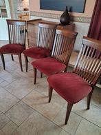 4 stoelen eikenhout met donkerrode rib stof zitting, Huis en Inrichting, Stoelen, Ophalen, Gebruikt, Vier, Stof