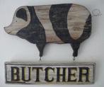 Vintage houten reclame bord/Butcher/slagerij/varken/antiek, Verzamelen, Merken en Reclamevoorwerpen, Ophalen of Verzenden, Zo goed als nieuw
