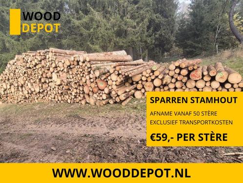 SPARRENSTAMMEN IN BULK | STAMHOUT SPAR | WOODDEPOT, Tuin en Terras, Haardhout, Stammen, Overige houtsoorten, 6 m³ of meer, Verzenden