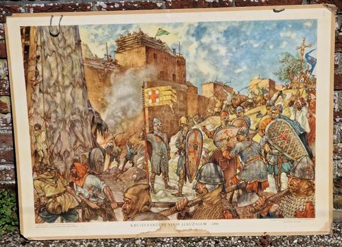 Kruisvaarders voor Jeruzalem - 1099 / J.H. Isings, Antiek en Kunst, Antiek | Schoolplaten, Geschiedenis, Ophalen