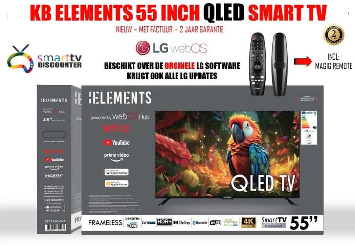 KB ELEMENTS 55 INCH QLED SMART TV, Audio, Tv en Foto, Televisies, Nieuw, QLED, 100 cm of meer, 4k (UHD), Overige merken, 50 Hz