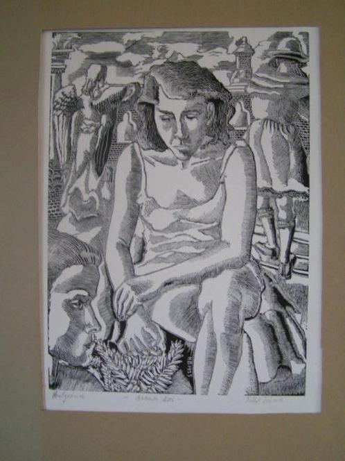 Hubert Bekman (unframed) "Memento Mori" Houtgravure tekening, Antiek en Kunst, Kunst | Etsen en Gravures, Ophalen of Verzenden