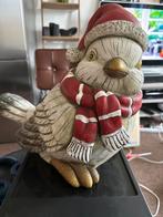 Tuinbeeld Vogel met Kerstmuts - 35x40 cm, Tuin en Terras, Tuinbeelden, Ophalen of Verzenden, Gebruikt, Beton, Dierenbeeld