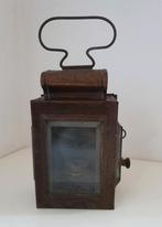 Antiek fietslampje, mijnlampje, seinlamp  facetgeslepen glas, Ophalen of Verzenden