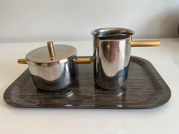 Design Meber Italy Espresso Roomstel Messing  RVS 18/10, Huis en Inrichting, Keuken | Keukenbenodigdheden, Zo goed als nieuw, Ophalen of Verzenden
