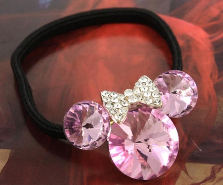 Haarelastiek Mickey Mouse met roze en wit Swarovski kristal, Verzamelen, Disney, Nieuw, Overige typen, Mickey Mouse, Verzenden