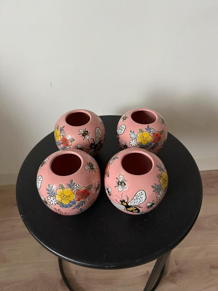 Set van 4 decoratieve vaasjes, Huis en Inrichting, Woonaccessoires | Vazen, Zo goed als nieuw, Overige kleuren, Minder dan 50 cm