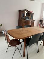 Uitschuifbare vintage houten eettafel, Ophalen, Gebruikt, 100 tot 150 cm, Eikenhout