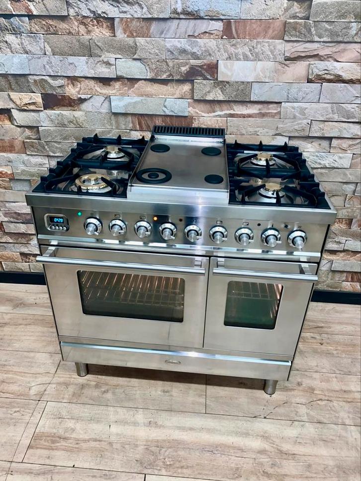 Luxe Boretti Fornuis 5 pits met Frytop dubbele oven 90 cm, Witgoed en Apparatuur, Fornuizen, Gebruikt, Vrijstaand, Gas, 5 kookzones of meer