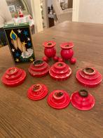 Vintage Rode Houten Kandelaars Set kerst, Diversen, Kerst, Ophalen of Verzenden