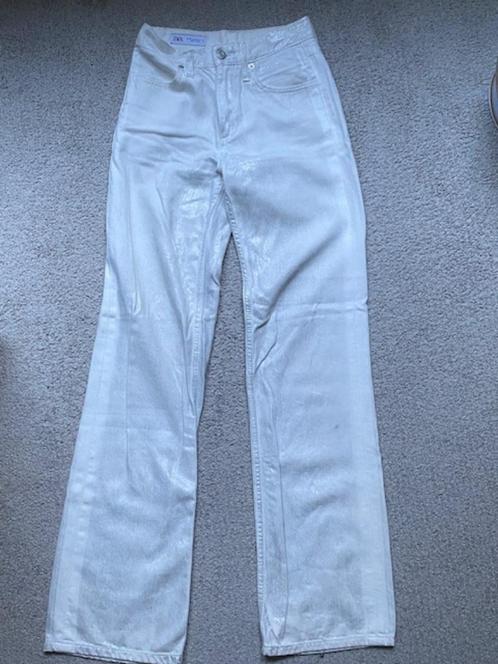 Witte glitterbroek Zara, Kleding | Dames, Broeken en Pantalons, Gedragen, Maat 34 (XS) of kleiner, Wit, Lang, Ophalen of Verzenden