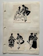 Zes pagina’s met zwart-wittekeningen uit vijftiger jaren, Antiek en Kunst, Ophalen of Verzenden