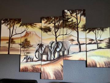 Schilderij olifanten (5-luiks) beschikbaar voor biedingen