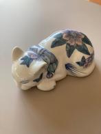 Chinoiserie Blauw en Witte Keramische kat vintage uniek 20th, Antiek en Kunst, Ophalen of Verzenden