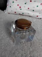 Antieke glazen inktpot met messing deksel, Ophalen of Verzenden