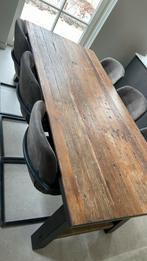 Robuust houten eetkamertafel met ijzeren details, Huis en Inrichting, Tafels | Eettafels, Zo goed als nieuw, Ophalen