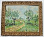 Olieverf op paneel; landschap met knotwilgen., Antiek en Kunst, Ophalen of Verzenden