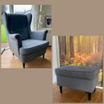 IKEA Strandmon oorfauteuil set met voetenbank grijs, Ophalen, Gebruikt, 75 tot 100 cm, Minder dan 50 cm