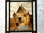 Glas in lood raamhanger met poort / kasteel gebrandschilderd, Ophalen of Verzenden