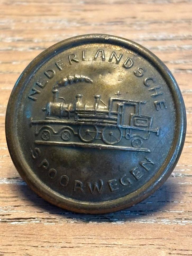 3 Antieke messing knopen Nederlandsche Spoorwegen, Verzamelen, Spoorwegen en Tramwegen, Gebruikt, Trein, Overige typen, Ophalen of Verzenden